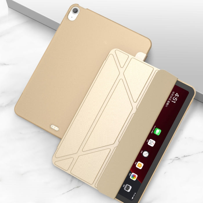 Estuche inferior de TPU suave mate de cuero PU con superficie plegable múltiple con soporte y función de reposo / activación para iPad Air (2020) 10.9