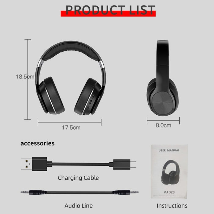 VJ320 Bluetooth 5.0 Auriculares inalámbricos plegables montados en la cabeza Compatible con tarjeta TF con micrófono, VJ320 Black, VJ320 Blue, VJ320 Red, VJ320 White