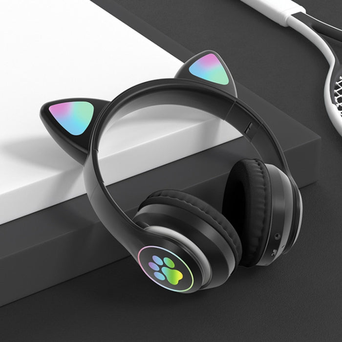 TN-28 3.5mm Bluetooth 5.0 Conexión dual RGB Cat Ear Bass Auriculares estéreo con cancelación de ruido Compatible con tarjeta TF con micrófono