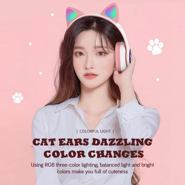 TN-28 3.5mm Bluetooth 5.0 Conexión dual RGB Cat Ear Bass Auriculares estéreo con cancelación de ruido Compatible con tarjeta TF con micrófono