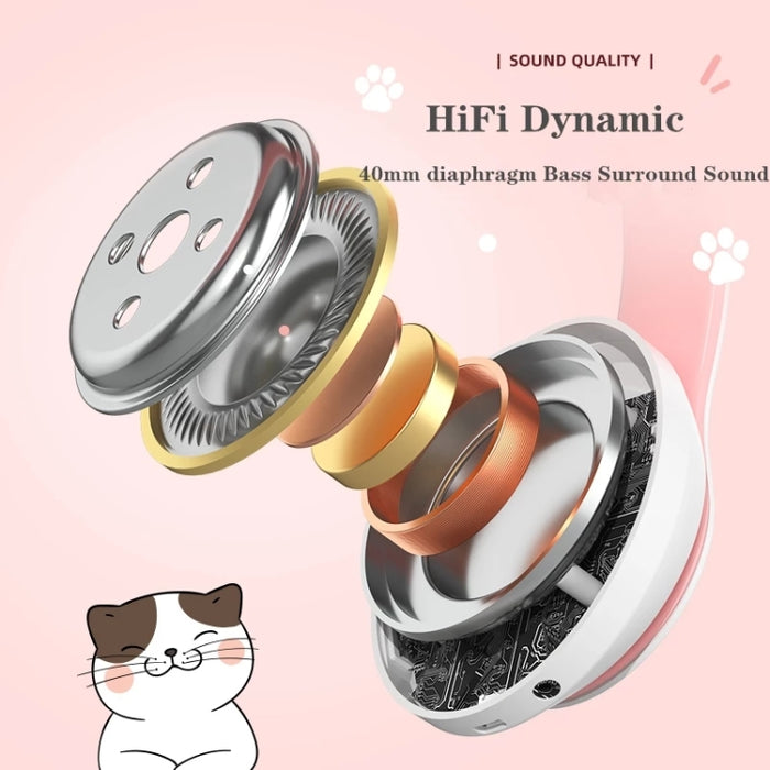 TN-28 3.5mm Bluetooth 5.0 Conexión dual RGB Cat Ear Bass Auriculares estéreo con cancelación de ruido Compatible con tarjeta TF con micrófono