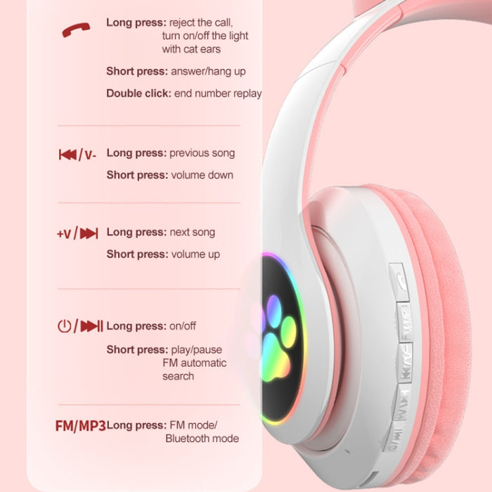 TN-28 3.5mm Bluetooth 5.0 Conexión dual RGB Cat Ear Bass Auriculares estéreo con cancelación de ruido Compatible con tarjeta TF con micrófono