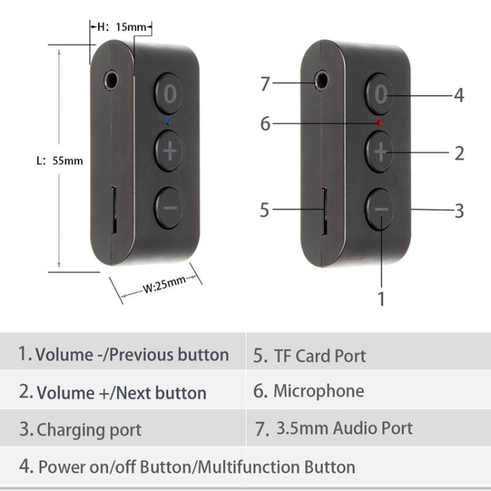 Tarjeta BR03 Coche Bluetooth 5.0 Receptor Altavoz Música Receptor de audio inalámbrico Bluetooth Llamada manos libres