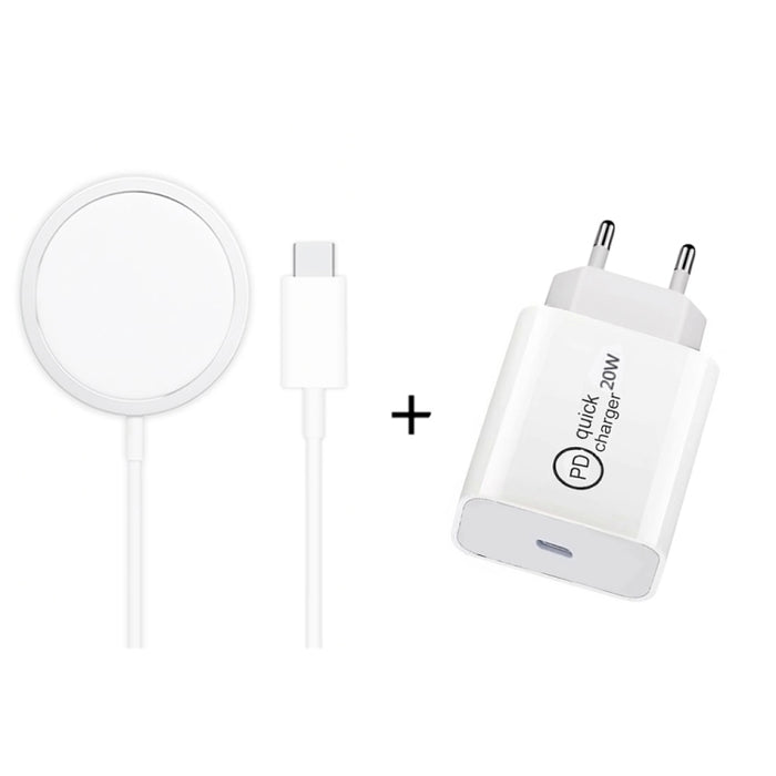 XJ-31 2 en 1 15W Cargador inalámbrico magnético + PD 20W USB-C / Type-C Juego de cargador de viaje para iPhone 12 Series, EU Plug, US Plug, UK Plug