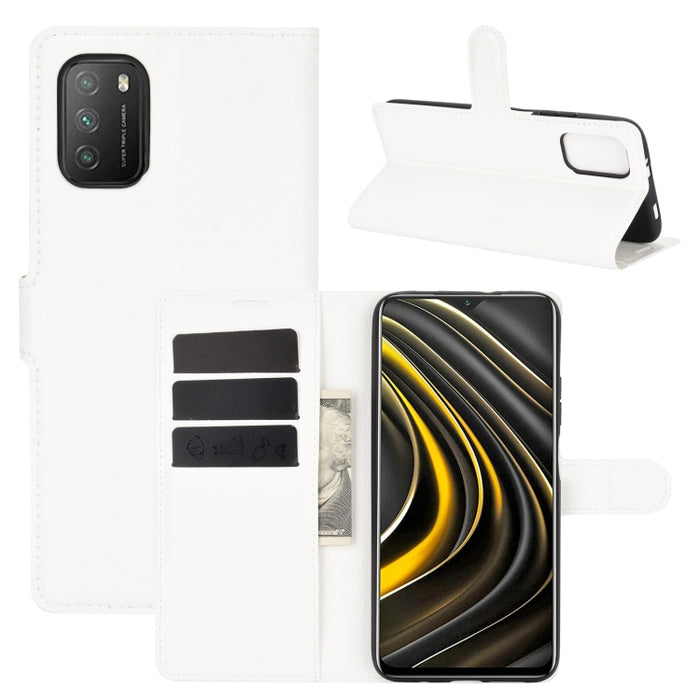Para Xiaomi Poco M3 Litchi Texture Funda protectora con tapa horizontal con soporte y ranuras para tarjetas y billetera, For Xiaomi Poco M3
