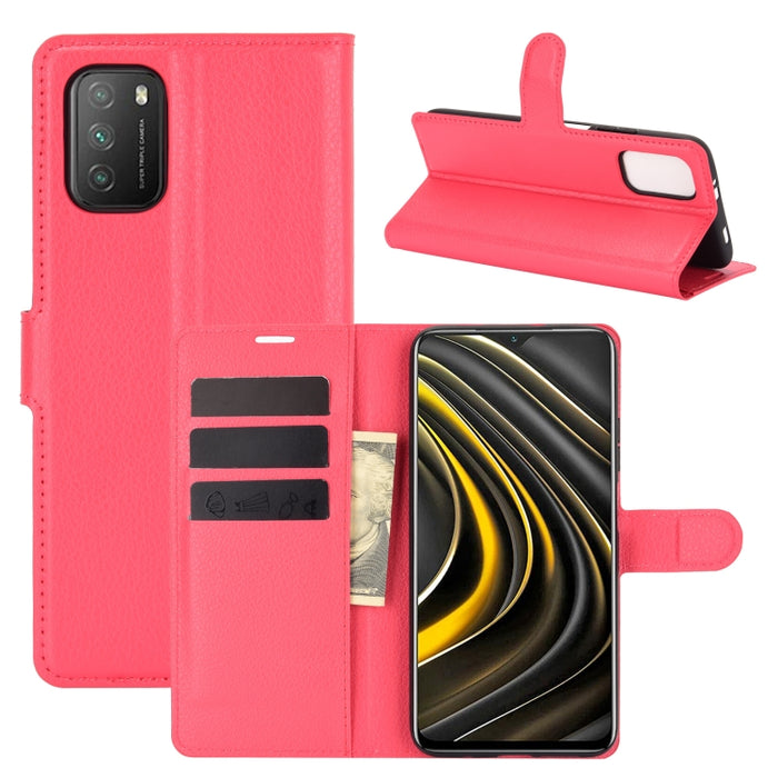 Para Xiaomi Poco M3 Litchi Texture Funda protectora con tapa horizontal con soporte y ranuras para tarjetas y billetera, For Xiaomi Poco M3