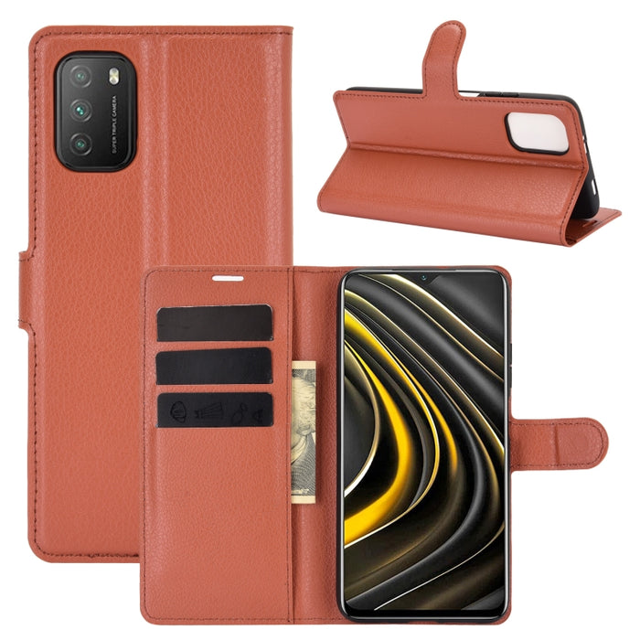 Para Xiaomi Poco M3 Litchi Texture Funda protectora con tapa horizontal con soporte y ranuras para tarjetas y billetera, For Xiaomi Poco M3