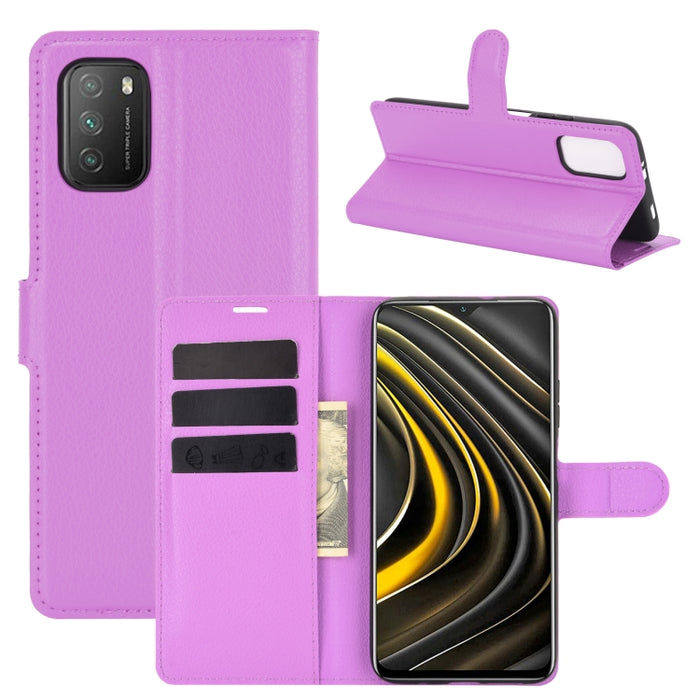 Para Xiaomi Poco M3 Litchi Texture Funda protectora con tapa horizontal con soporte y ranuras para tarjetas y billetera, For Xiaomi Poco M3