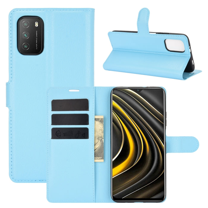Para Xiaomi Poco M3 Litchi Texture Funda protectora con tapa horizontal con soporte y ranuras para tarjetas y billetera, For Xiaomi Poco M3