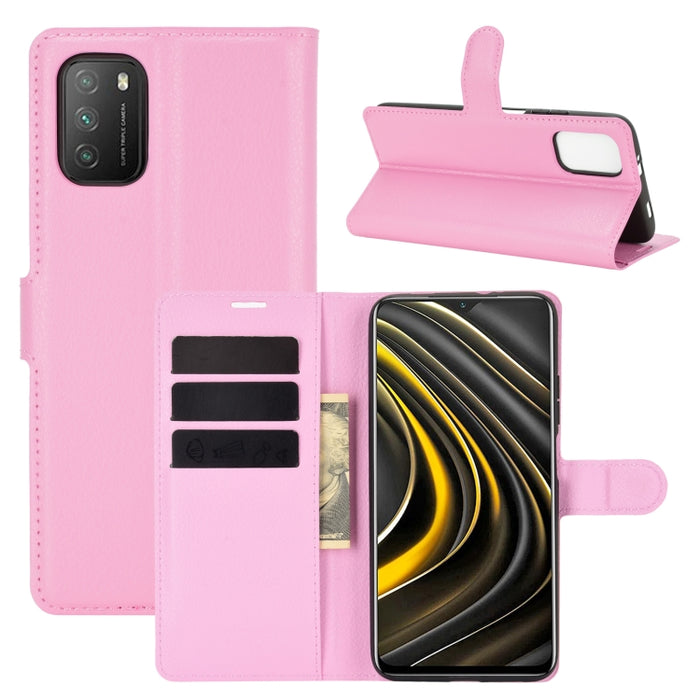 Para Xiaomi Poco M3 Litchi Texture Funda protectora con tapa horizontal con soporte y ranuras para tarjetas y billetera, For Xiaomi Poco M3
