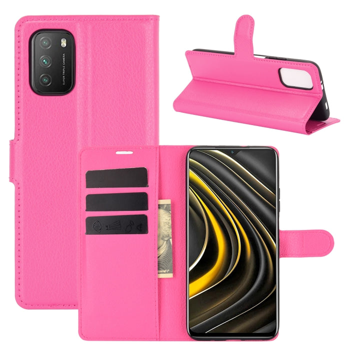 Para Xiaomi Poco M3 Litchi Texture Funda protectora con tapa horizontal con soporte y ranuras para tarjetas y billetera, For Xiaomi Poco M3