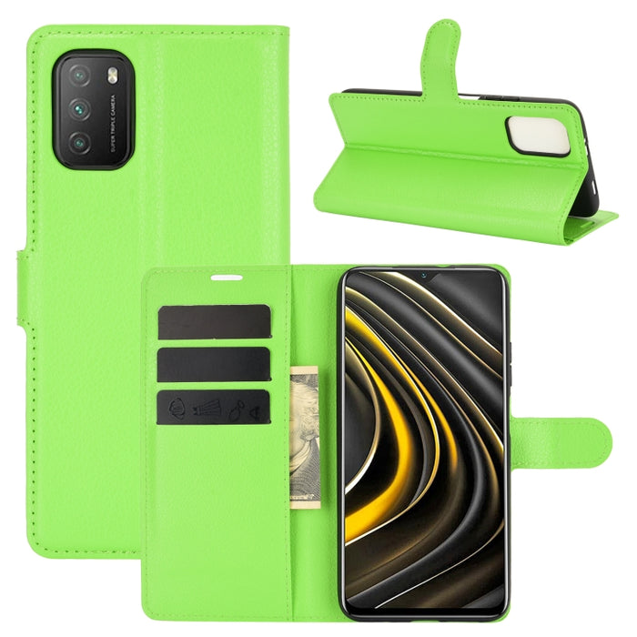 Para Xiaomi Poco M3 Litchi Texture Funda protectora con tapa horizontal con soporte y ranuras para tarjetas y billetera, For Xiaomi Poco M3