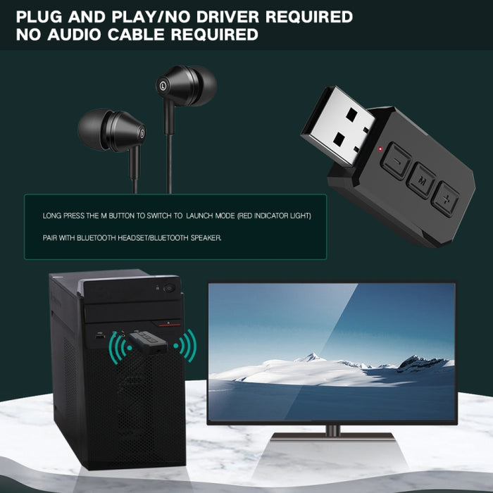 Adaptador de Audio Bluetooth USB RT02 recibe y transmite receptor Bluetooth 2 en 1 Bluetooth 5,0 manos libres para coche