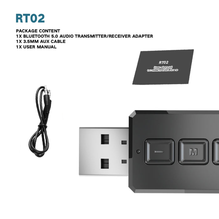 Adaptador de Audio Bluetooth USB RT02 recibe y transmite receptor Bluetooth 2 en 1 Bluetooth 5,0 manos libres para coche