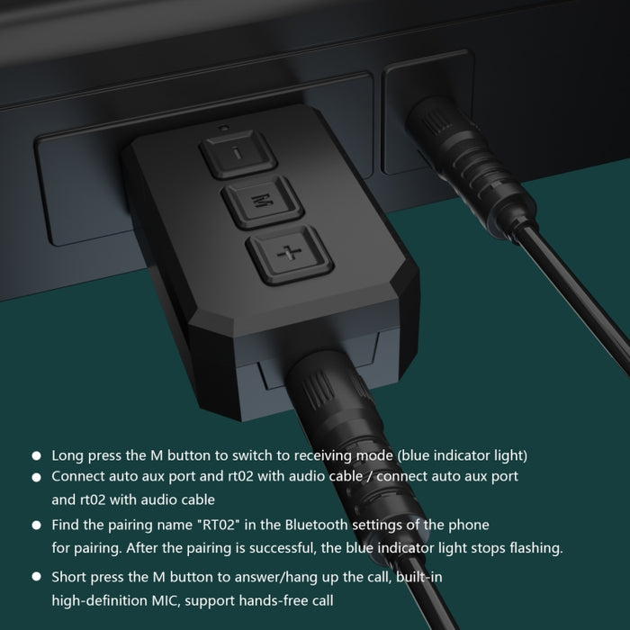 Adaptador de Audio Bluetooth USB RT02 recibe y transmite receptor Bluetooth 2 en 1 Bluetooth 5,0 manos libres para coche