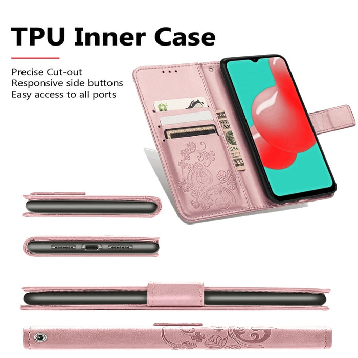 Estuche de cuero con protección para teléfono móvil con hebilla en relieve y cierre de cuatro hojas con cordón y ranura para tarjeta y función de billetera y soporte, For Samsung Galaxy S21+ 5G, For Samsung Galaxy S21 5G, For Samsung Galaxy S21 Ultra 5...