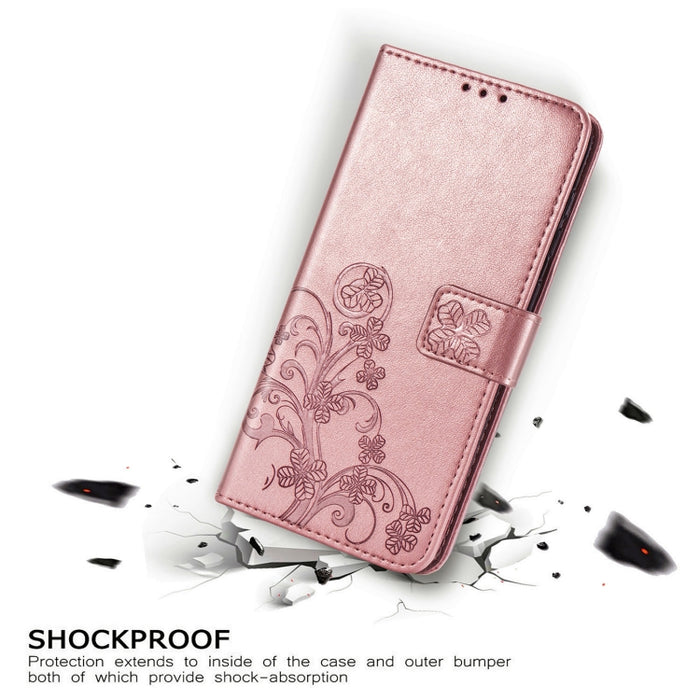 Estuche de cuero con protección para teléfono móvil con hebilla en relieve y cierre de cuatro hojas con cordón y ranura para tarjeta y función de billetera y soporte, For Samsung Galaxy S21+ 5G, For Samsung Galaxy S21 5G, For Samsung Galaxy S21 Ultra 5...