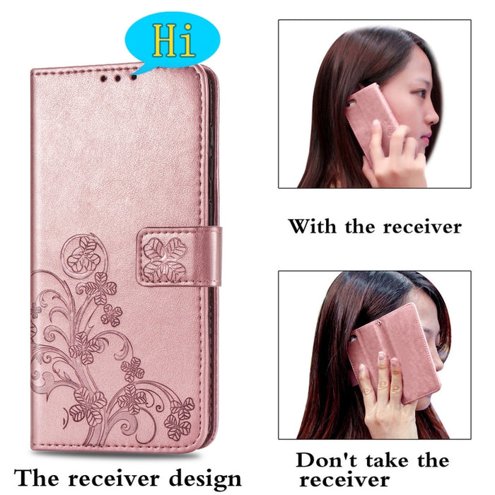 Estuche de cuero con protección para teléfono móvil con hebilla en relieve y cierre de cuatro hojas con cordón y ranura para tarjeta y función de billetera y soporte, For Samsung Galaxy S21+ 5G, For Samsung Galaxy S21 5G, For Samsung Galaxy S21 Ultra 5...