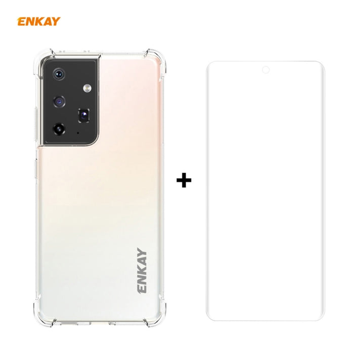 Hat-Prince ENKAY Estuche transparente de TPU a prueba de golpes Cubierta suave antideslizante + Pantalla completa 3D PET Curvado en caliente Protector de pantalla HD Película suave, compatible con desbloqueo de huellas dactilares                       ...