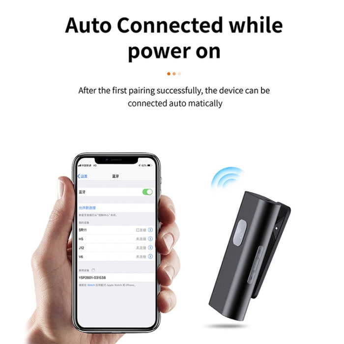 SR11 Lavalier Bluetooth 5.0 Receptor de audio Adaptador Bluetooth Compatible con tarjeta TF
