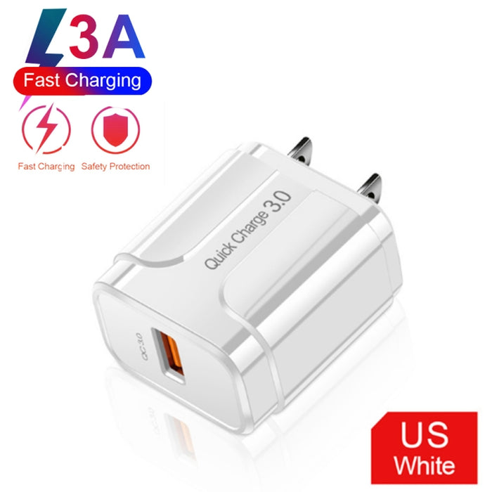 Cargador de viaje portátil USB LZ-023 18W QC 3.0 + 3A USB a cable de datos de 8 pines, enchufe de EE. UU., USB to 8 Pin Data Cable, US Plug, 8 Pin Data Cable, US Plug