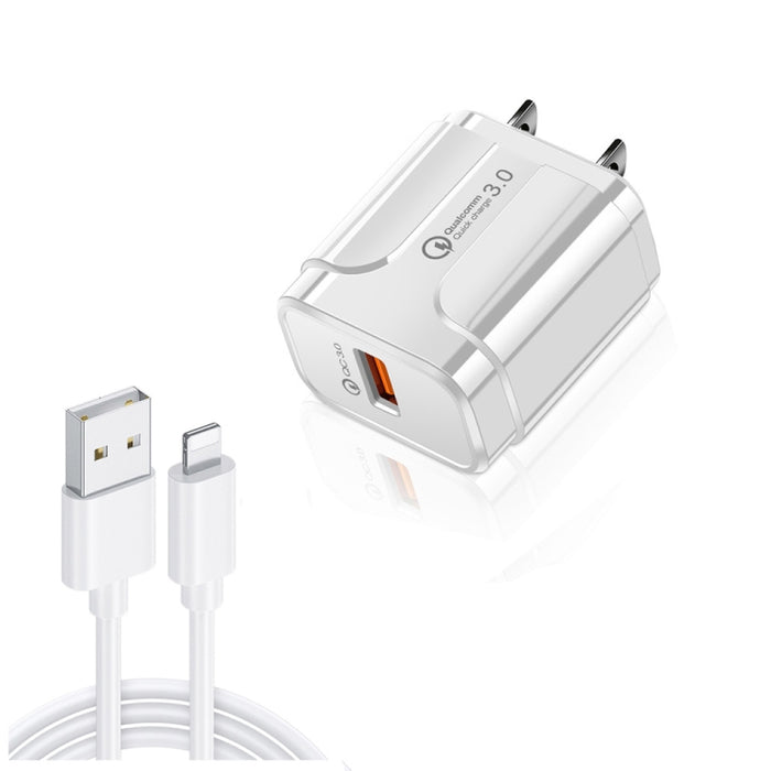 Cargador de viaje portátil USB LZ-023 18W QC 3.0 + 3A USB a cable de datos de 8 pines, enchufe de EE. UU., USB to 8 Pin Data Cable, US Plug, 8 Pin Data Cable, US Plug