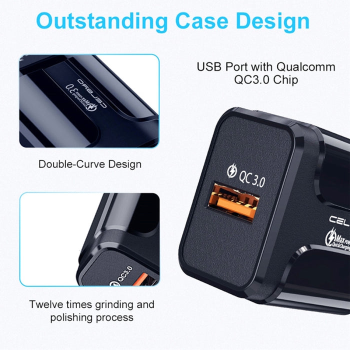 Cargador de viaje portátil USB LZ-023 18W QC 3.0 + 3A USB a cable de datos de 8 pines, enchufe de la UE, 8 Pin Data Cable, EU Plug