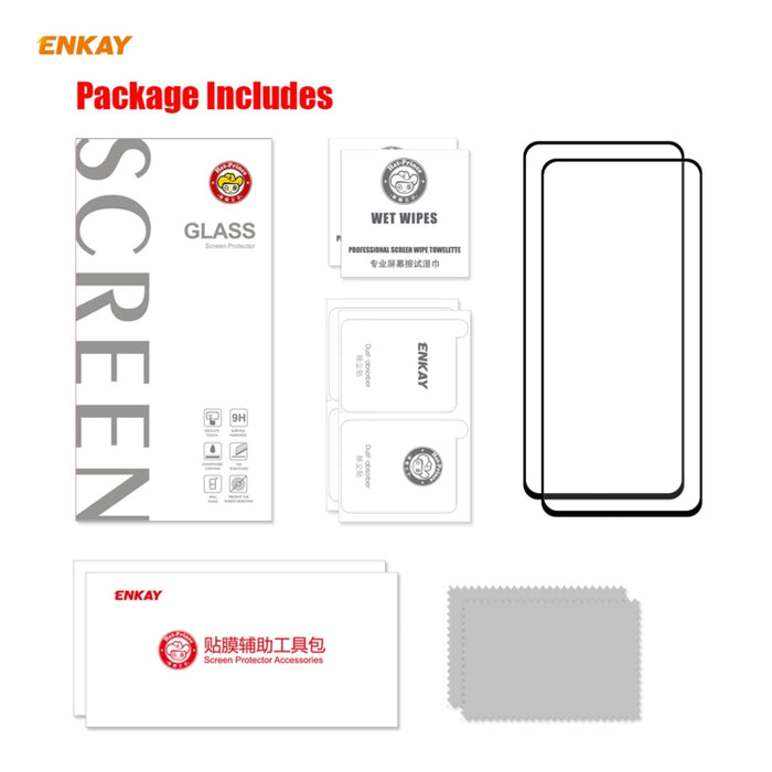 2 PCS ENKAY Hat-Prince Full Glue 0.26mm 9H 2.5D Película de cobertura total de vidrio templado, For Xiaomi Redmi K40 / K40 Pro(+), For Xiaomi Redmi Note 9T, For Xiaomi Redmi 9T, For Samsung Galaxy F62
