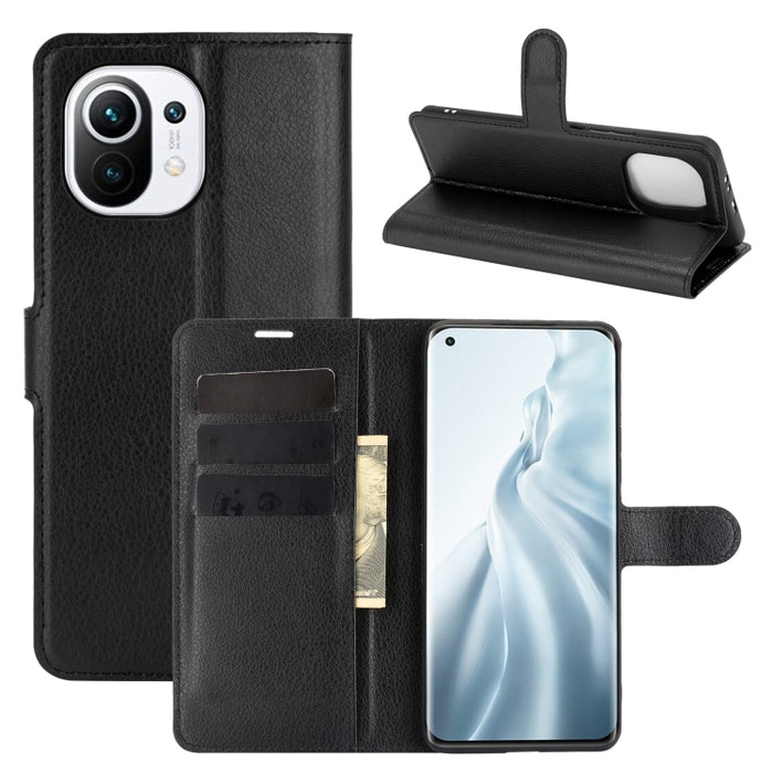Para Xiaomi Mi 11 Litchi Texture Funda protectora con tapa horizontal con soporte y ranuras para tarjetas y billetera, For Xiaomi Mi 11
