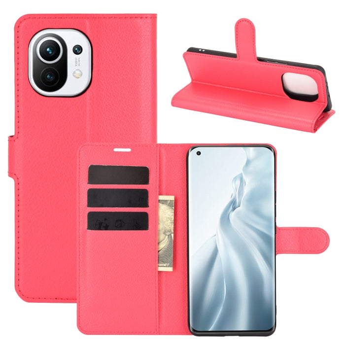 Para Xiaomi Mi 11 Litchi Texture Funda protectora con tapa horizontal con soporte y ranuras para tarjetas y billetera, For Xiaomi Mi 11