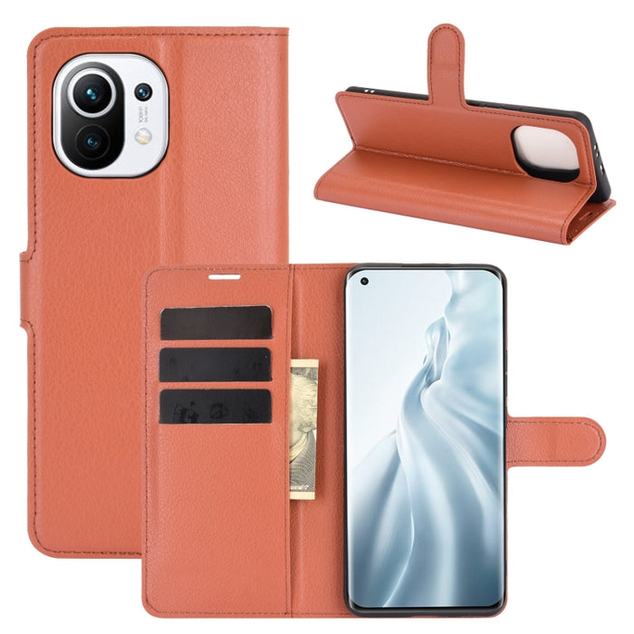 Para Xiaomi Mi 11 Litchi Texture Funda protectora con tapa horizontal con soporte y ranuras para tarjetas y billetera, For Xiaomi Mi 11