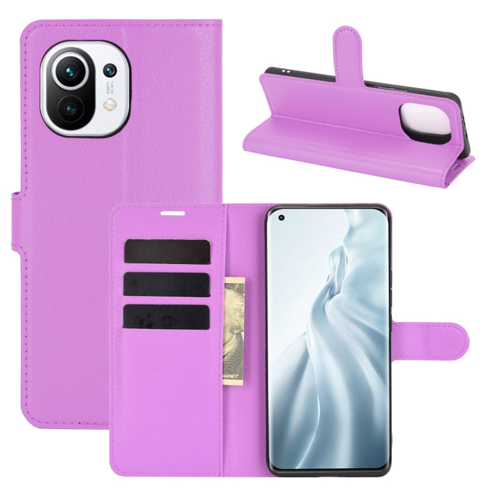 Para Xiaomi Mi 11 Litchi Texture Funda protectora con tapa horizontal con soporte y ranuras para tarjetas y billetera, For Xiaomi Mi 11