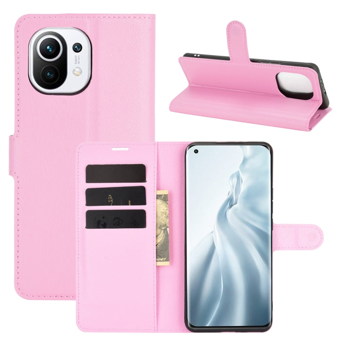 Para Xiaomi Mi 11 Litchi Texture Funda protectora con tapa horizontal con soporte y ranuras para tarjetas y billetera, For Xiaomi Mi 11