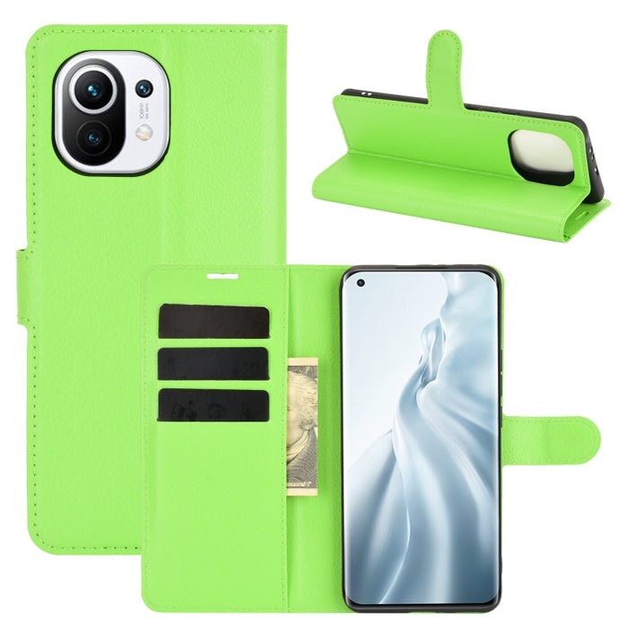 Para Xiaomi Mi 11 Litchi Texture Funda protectora con tapa horizontal con soporte y ranuras para tarjetas y billetera, For Xiaomi Mi 11