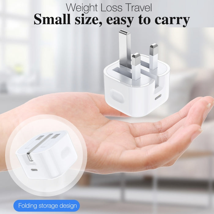 Cargador de viaje plegable con interfaz tipo C / USB-C A234 20W PD 3.0, enchufe para Reino Unido