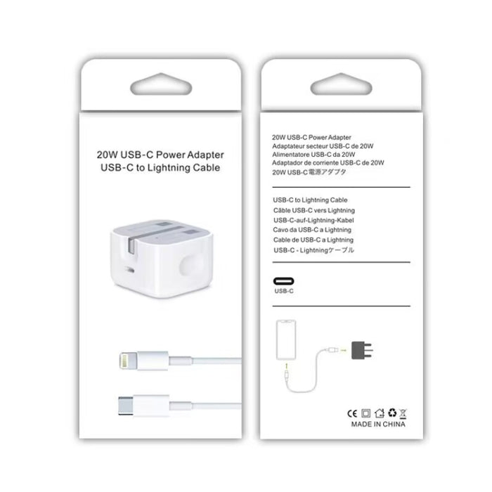 Cargador de viaje plegable A2344 20W PD 3.0 Type-C / USB-C + Juego de cables de datos de carga rápida USB-C / Type-C a 8 pines, enchufe para el Reino Unido, longitud: 2 m