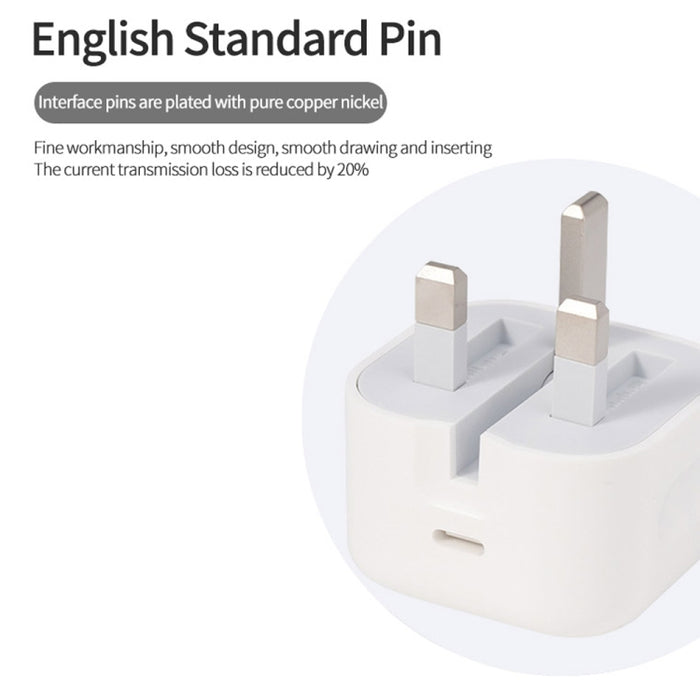 Cargador de viaje plegable A2344 20W PD 3.0 Type-C / USB-C + Juego de cables de datos de carga rápida USB-C / Type-C a 8 pines, enchufe para el Reino Unido, longitud: 2 m