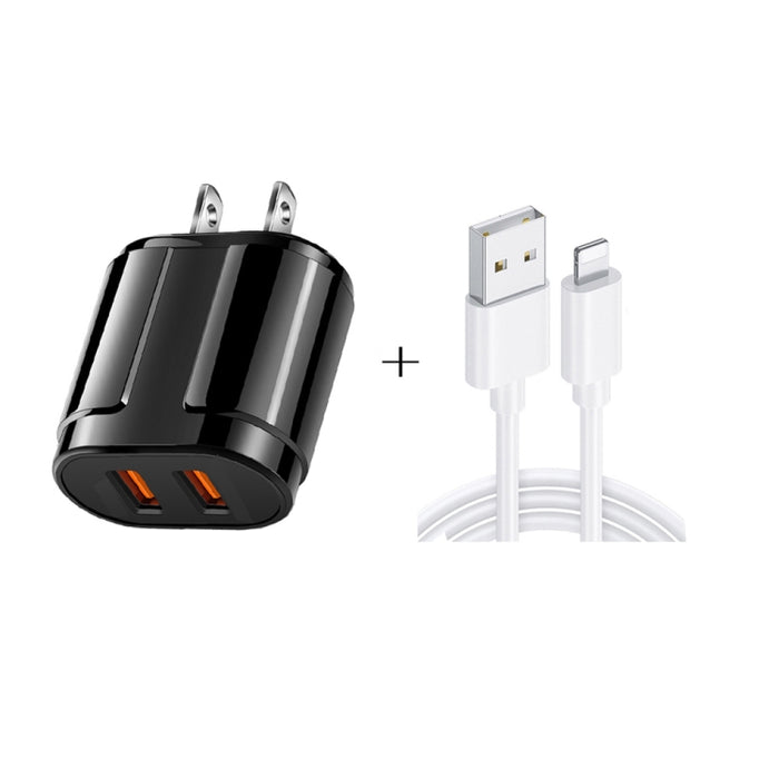 Cargador de viaje portátil USB doble + cable de datos USB de 1 metro a 8 pines, enchufe de EE. UU.