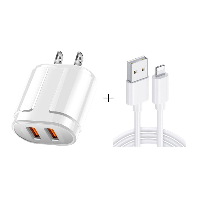 Cargador de viaje portátil USB doble + cable de datos USB de 1 metro a 8 pines, enchufe de EE. UU.