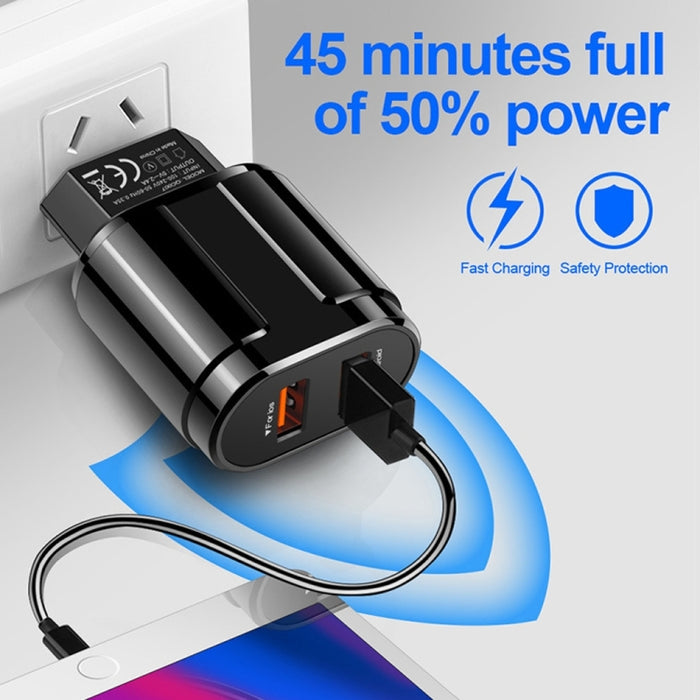 Cargador de viaje portátil USB doble + cable de datos USB de 1 metro a 8 pines, enchufe de EE. UU.