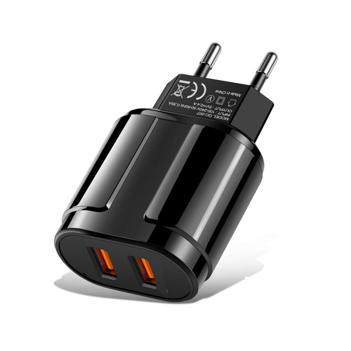 Cargador de viaje portátil USB dual + cable de datos USB de 1 metro a 8 pines, enchufe de la UE