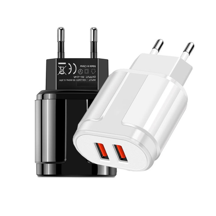 Cargador de viaje portátil USB dual + cable de datos USB de 1 metro a 8 pines, enchufe de la UE