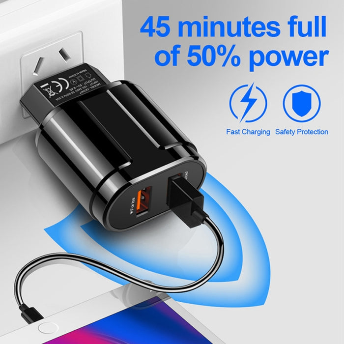 Cargador de viaje portátil USB dual + cable de datos USB de 1 metro a 8 pines, enchufe de la UE