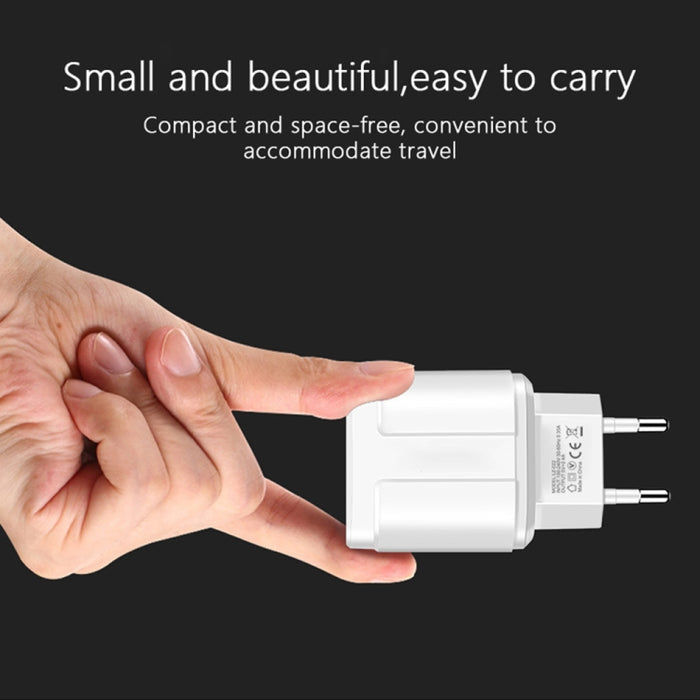Cargador de viaje portátil USB dual + cable de datos USB de 1 metro a 8 pines, enchufe de la UE