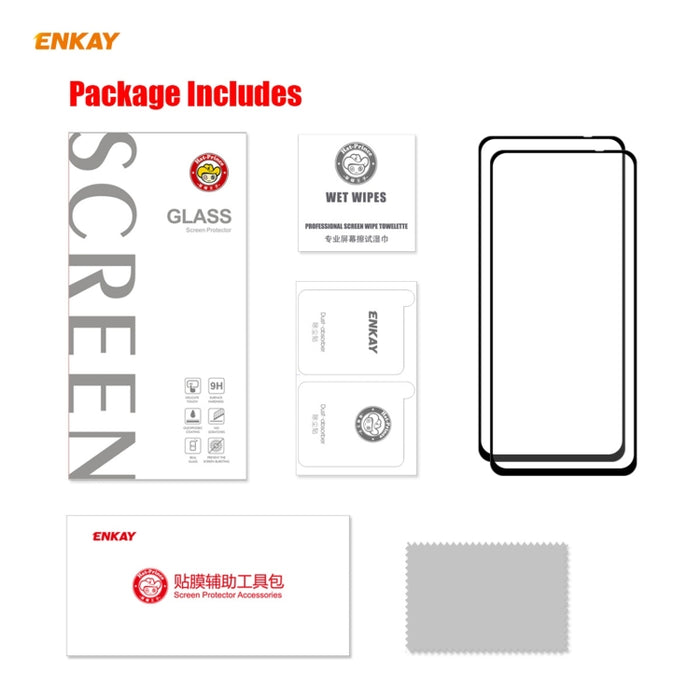 2 PCS ENKAY Hat-Prince Full Glue 0.26mm 9H 2.5D Película de cobertura total de vidrio templado, For Redmi Note 10 / Note 10S, For Redmi Note 10 Pro / Note 10 Pro Max, For OnePlus 9 / 9R, For Huawei P50