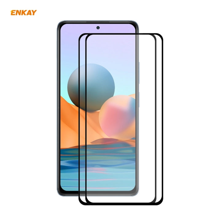 2 PCS ENKAY Hat-Prince Full Glue 0.26mm 9H 2.5D Película de cobertura total de vidrio templado, For Redmi Note 10 / Note 10S, For Redmi Note 10 Pro / Note 10 Pro Max, For OnePlus 9 / 9R, For Huawei P50