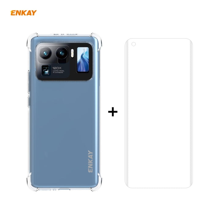 Para Xiaomi Mi 11 Ultra Hat-Prince ENKAY Funda transparente de TPU a prueba de golpes Cubierta suave antideslizante + Pantalla completa 3D PET Curvo Curvado en caliente Protector de pantalla HD Soporte de película suave Desbloqueo de huellas dactilares...
