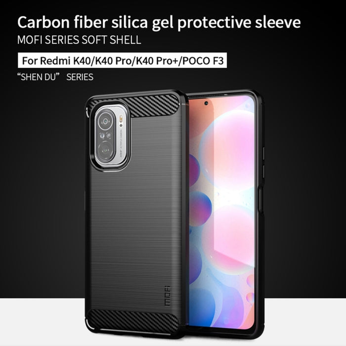 Funda de TPU suave de fibra de carbono con textura cepillada de la serie Gentleness de MOFI, For Redmi K40 /K40 Pro /K40 Pro+/Poco F3, For Redmi Note 9s /Note 9 Pro /Note 9 Pro Max, For Xiaomi Redmi Note 10 / Note 10S                                   ...