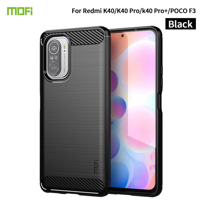 Funda de TPU suave de fibra de carbono con textura cepillada de la serie Gentleness de MOFI, For Redmi K40 /K40 Pro /K40 Pro+/Poco F3, For Redmi Note 9s /Note 9 Pro /Note 9 Pro Max, For Xiaomi Redmi Note 10 / Note 10S                                   ...