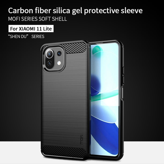 Funda de TPU suave de fibra de carbono con textura cepillada de la serie Gentleness de MOFI, For Xiaomi Mi 11 Lite, For Xiaomi Mi 11 Pro, For OnePlus 9R